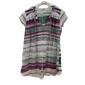 Burning Torch Blouse Size Xsmall Xs‎ Top Shirt Striped Multicolor Cotton